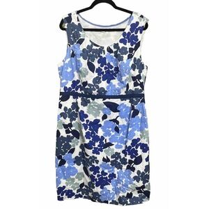 Boden Womens Size 14 Blue Floral Sleeveless Crew Neck Pleated Midi Dress Shower